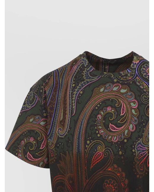 Etro Black Soho Crew Neck Paisley Short Sleeve T Shirt for men