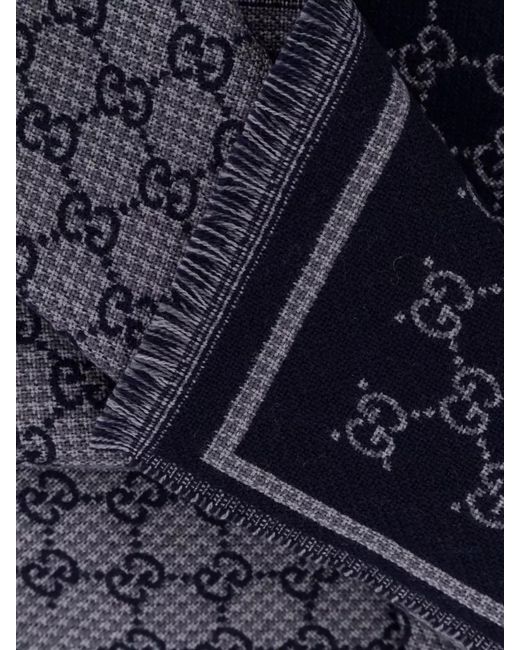 Gucci Blue Fashionable Scarf Reversible Fringed Edges for men