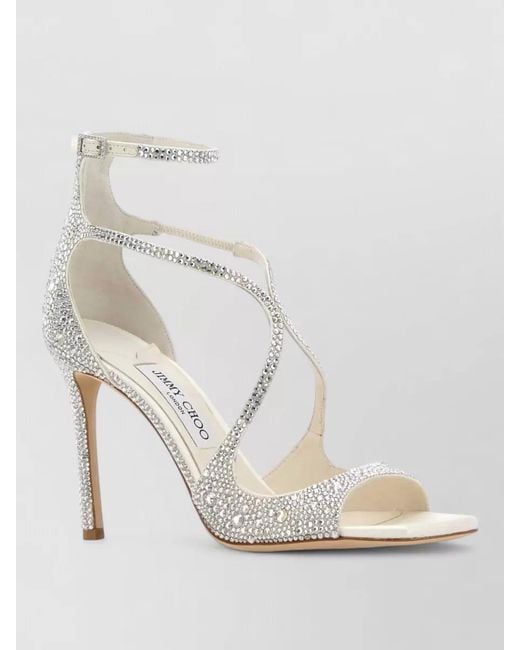 Jimmy Choo White Azia 95 Satin Sandals Crystal Detail