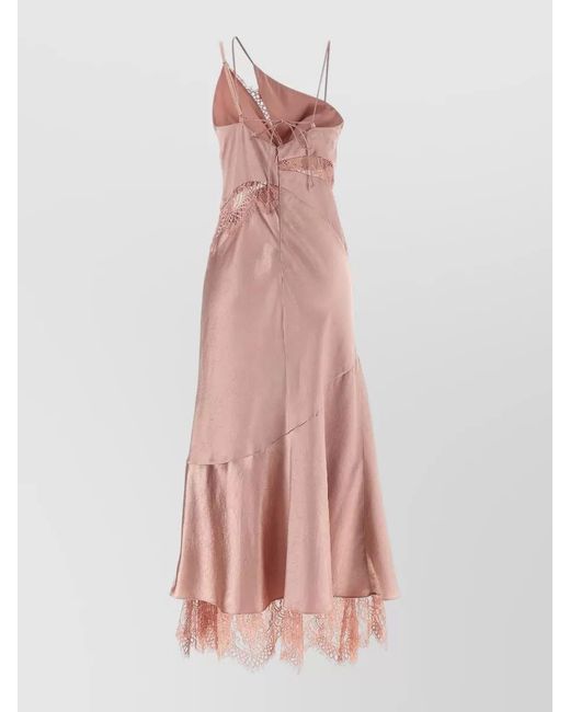 Pinko Pink Satin Lace Midi Dress Open Back
