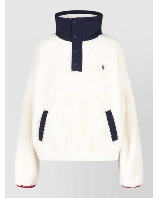Polo Ralph Lauren Blue Cropped Fleece Jacket High Collar Design