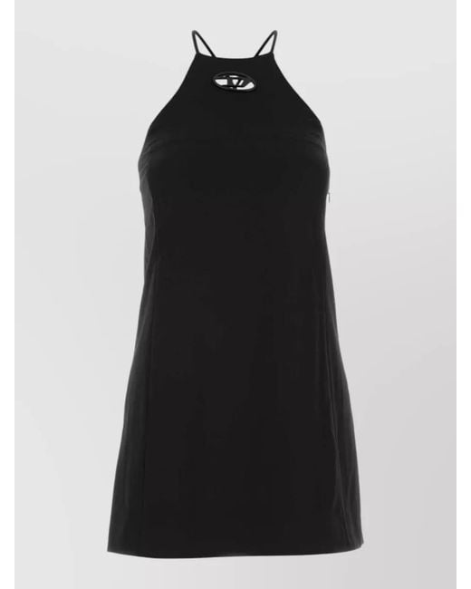 DIESEL Black Stretch Twill Mini Dress Halter Neckline