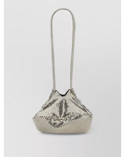 Kara White Crystal Mesh Bucket Bag
