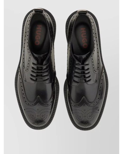 HUGO Black Leather Derby Loafers for men