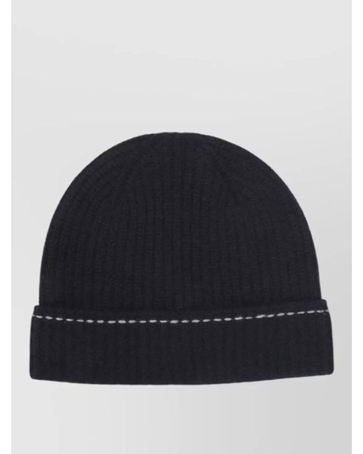 Kiton Blue Rib Knit Cashmere Beanie Contrast Brim for men