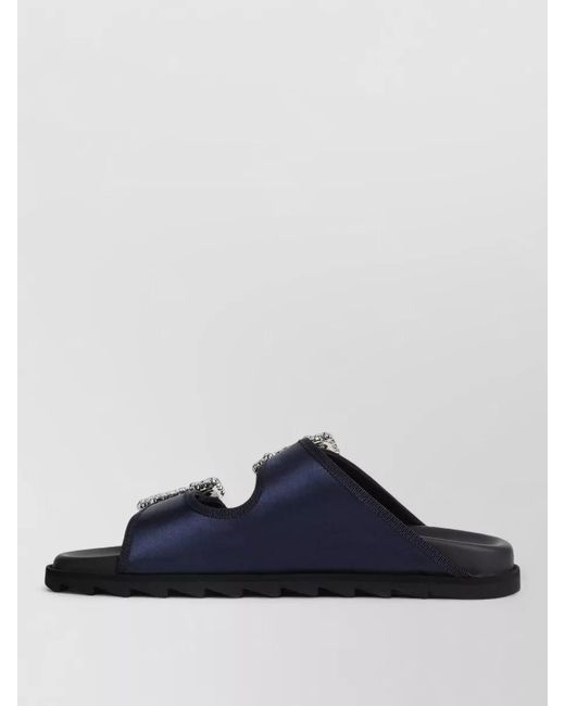 Roger Vivier Blue Satin Crystal-Embellished Mules