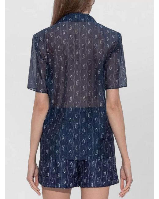 Tory Burch Blue Cotton Silk Blend Shirt Short Sleeves