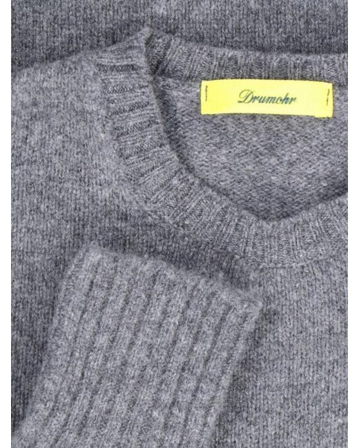 Drumohr Blue Lambswool Fine-Knit Slim-Fit Crewneck Jumper for men