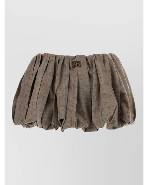 Miu Miu Brown Wool Mini Skirt Pleated Design