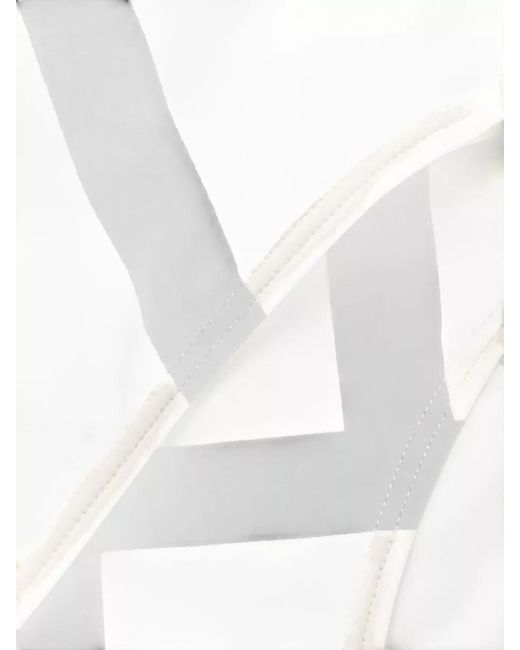 Totême White Swimsuit Geometric Pattern High Cut Scoop