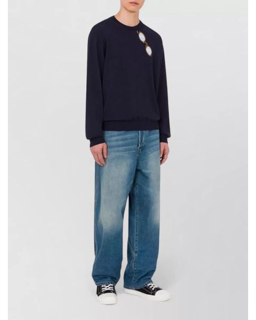 Moschino Blue Wool Crewneck Jumper for men