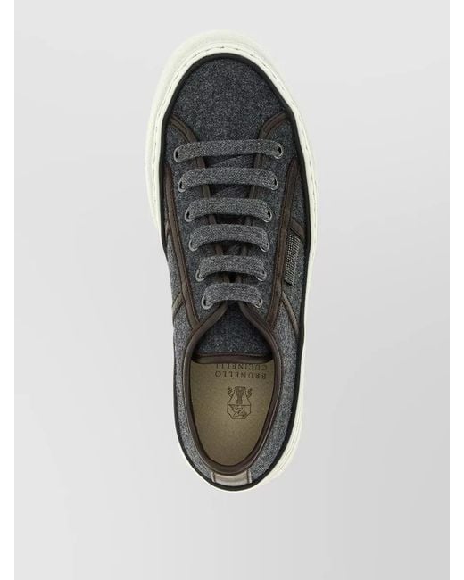 Brunello Cucinelli Gray Lace Up Sneakers Wool Upper Sole