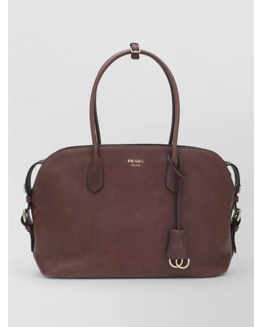 Prada Brown Shoulder Bag Detachable Strap Metal Hardware