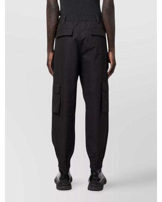 McQueen Black Cotton Tapered Cargo Trousers for men