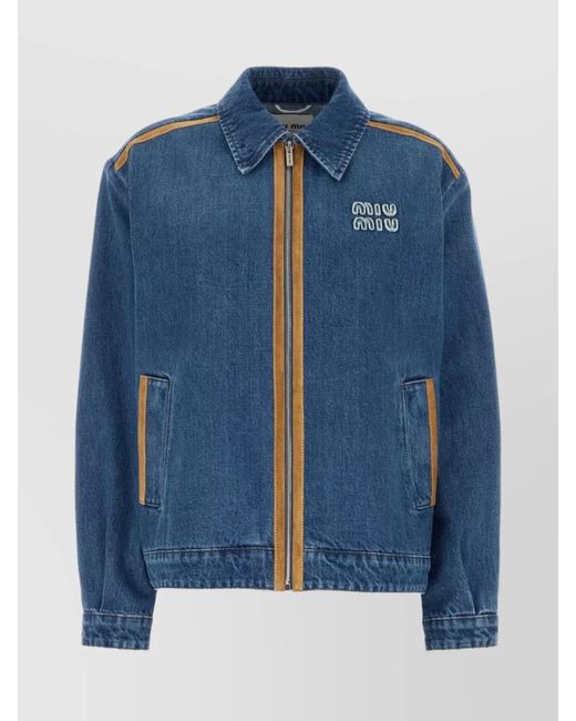 Miu Miu Blue Denim Jacket With Contrast Trim And Pockets