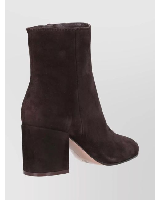 Gianvito Rossi Brown Suede Ankle Length Block Heel Boots