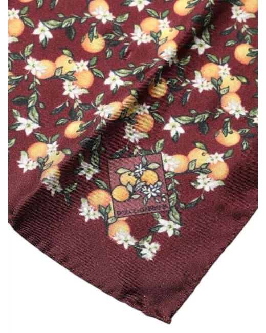 Dolce & Gabbana Purple Silk Square Scarf Oranges Blossoms Motif for men