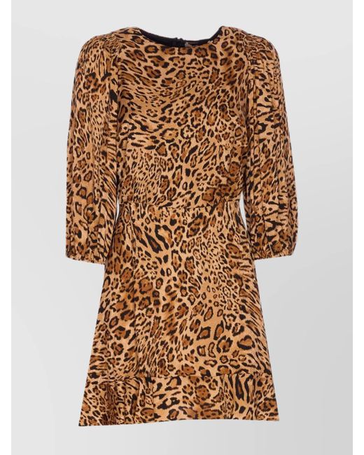 Twinset Women's Natural Animal Print Flounced Gown Leo Dress