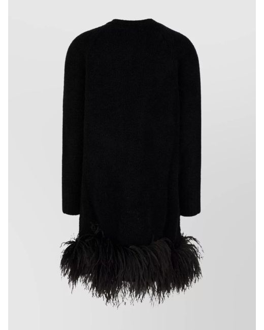 Max Mara Black Fringed Wool Blend V-Neck Cardigan Coat
