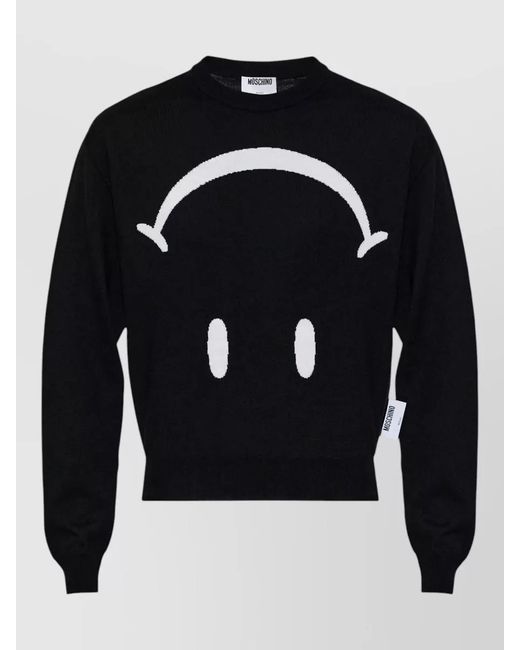 Moschino Blue Crew Neck Graphic Long Sleeve Top