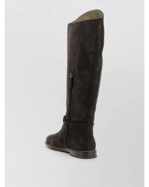 Brunello Cucinelli Black Suede Knee High Boots Block Heel