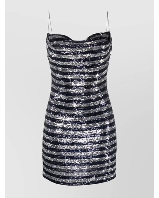 Balmain Black Glitter Striped Cowl Neck Mini Dress
