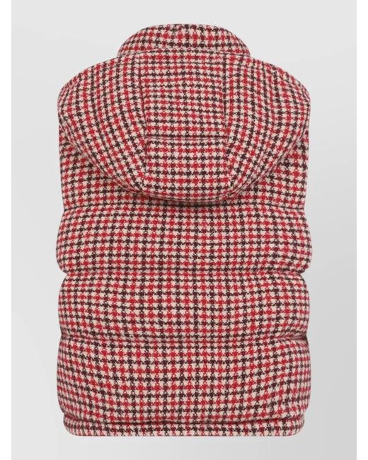 Moncler Red Niverolle Hooded Padded Check Vest Jacket