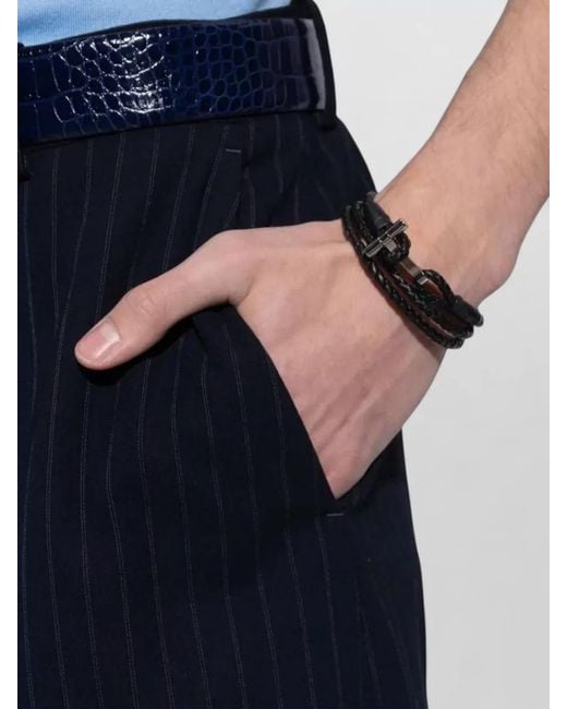 Tom Ford Metallic Braided Leather Wrap Bracelet Adjustable for men