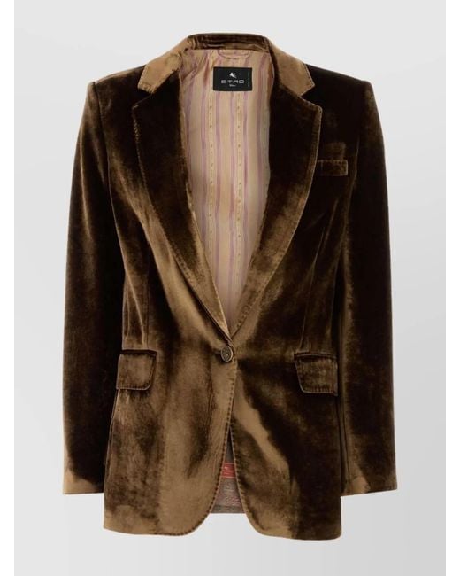 Etro Brown Silk Velvet Single-Breasted Blazer