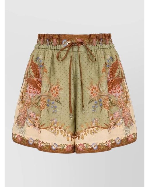 Zimmermann Natural Silk Floral-Print Relaxed Shorts