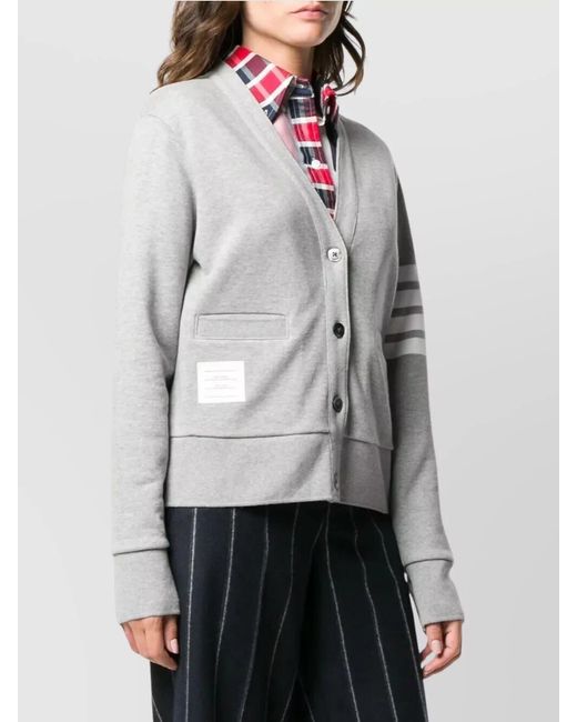 Thom Browne Gray V-Neck Cotton Cardigan