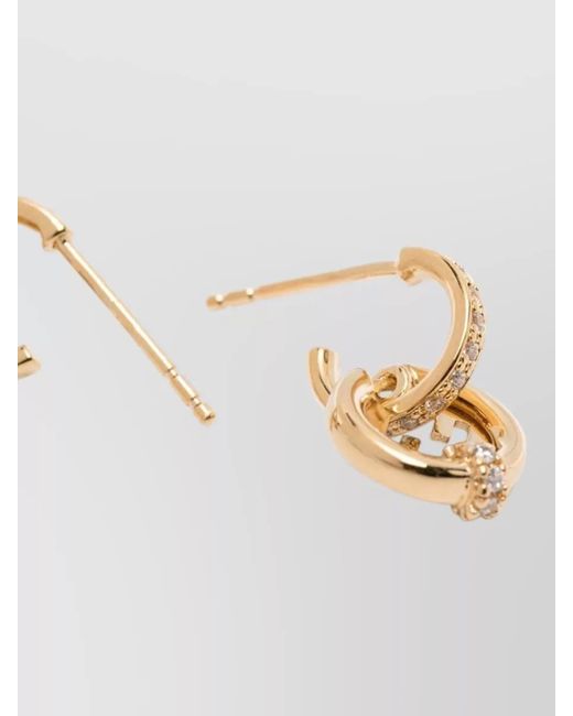 Fendi Metallic Round Hoop Earrings Tone Crystals