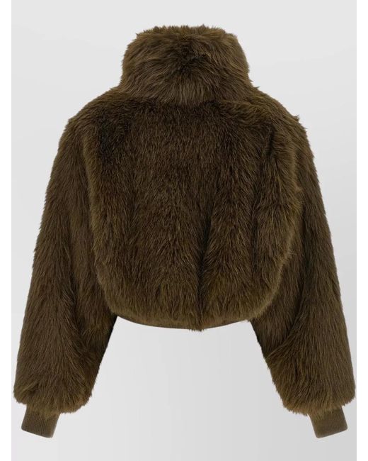 Pinko Green Cropped Oversized Faux Fur Bomber Jacket