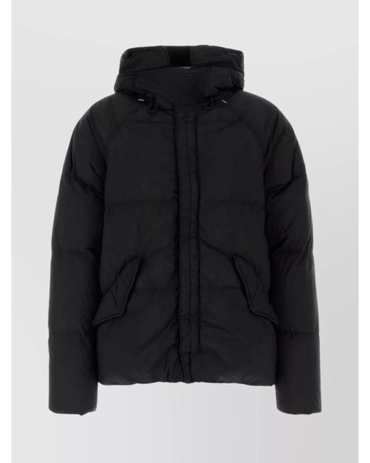 C P Company Black Nylon Down Jacket With Hood And Pockets for men
