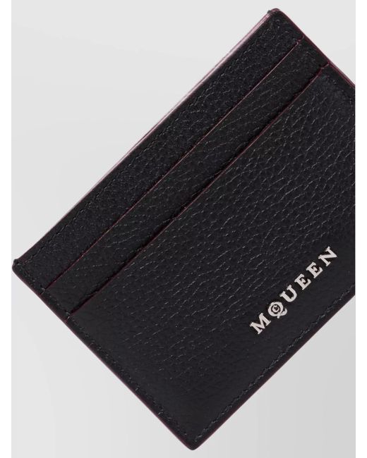 McQueen Black Leather Logo Print Cardholder for men