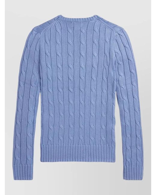 Polo Ralph Lauren Blue Cable-Knit Slim-Fit Cotton Crewneck Jumper