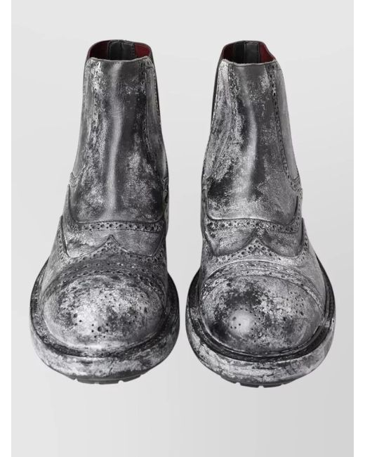 Dolce & Gabbana Gray Leather Brogue Chelsea Ankle Boots for men