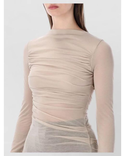 Soeur Blue Draped Long-Sleeve Boat Neck Top