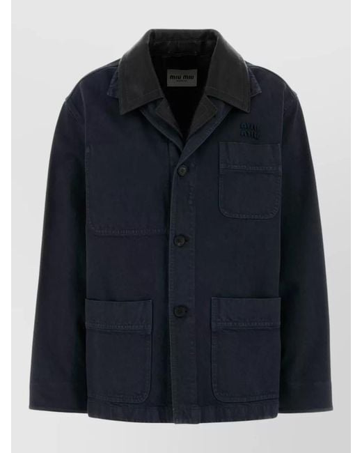 Miu Miu Blue Denim Jacket Collared Neck Front Pockets