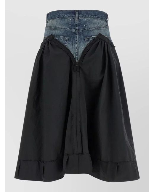Maison Margiela Black A Line Skirt Contrast Fabrics Denim Waistband