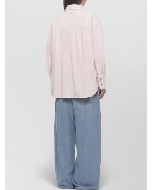 Dondup Pink Collar Shirt Long Sleeves Logoed Buttons Pockets
