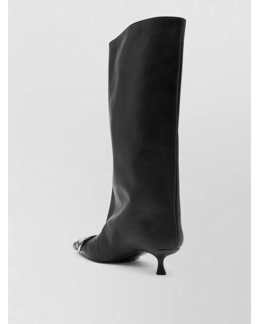 DIESEL Black High Shaft Kitten Heel Metallic Toe Boots