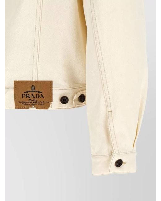 Prada Natural Denim Jacket Suede Collar Boxy Cut for men