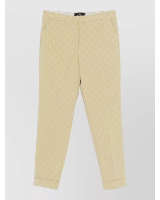 Etro Natural Cropped Cotton Jacquard Trousers Paisley Motif