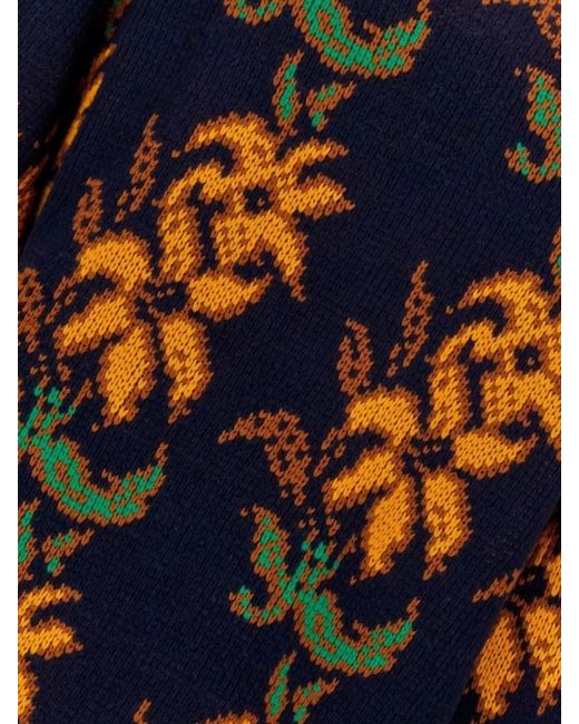 Etro Blue Ribbed Oversized Embroidered Wool Jumper for men