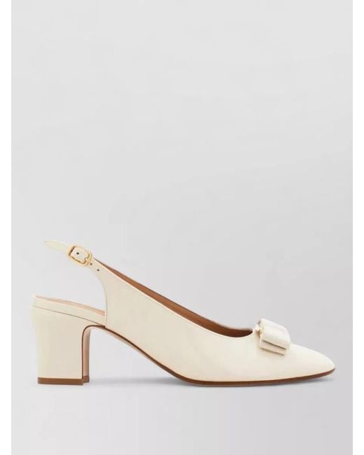 Ferragamo Natural Slingback Vara Pumps Block Heel Bow