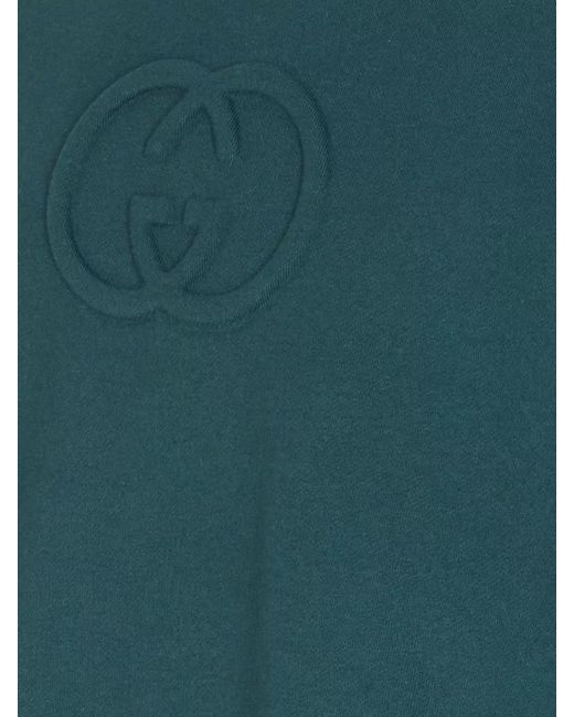 Gucci Green Cotton Logo-Embossed Crew-Neck Sweatshirt for men
