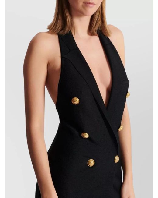 Balmain Black 6 Buttons Long Halterneck Knit Dress