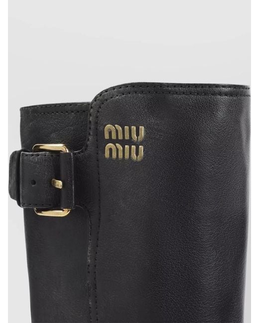 Miu Miu Black Knee High Boots Buckle Detail Chunky Sole