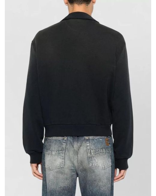 Acne Black Collared Sweatshirt Jacket Ribbed Cuffs Hem for men